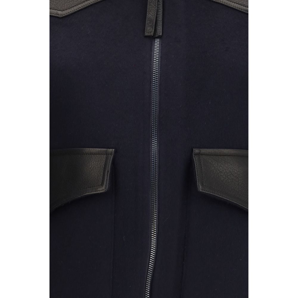P.A.R.O.S.H. Blue Wool Oves Aries Leather Women's Jacket