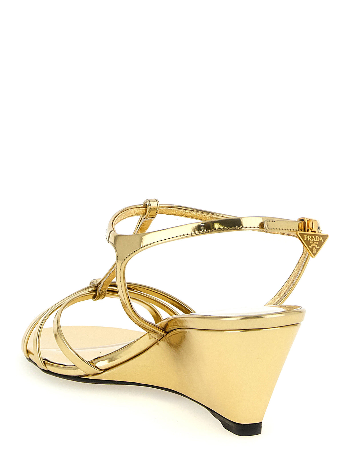 Prada Gold Calfskin Wedge Women's Sandals