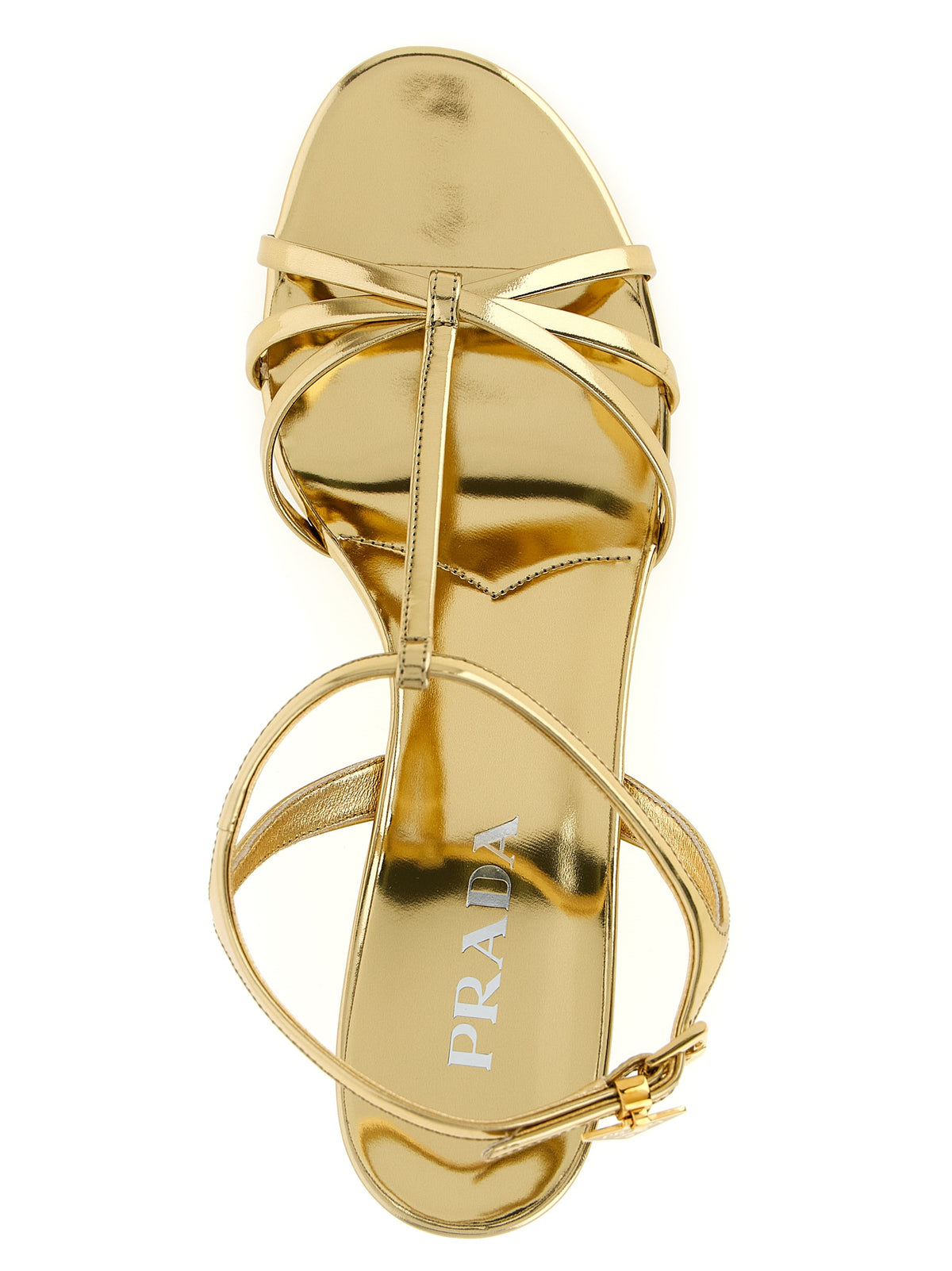 Prada Gold Calfskin Wedge Women's Sandals