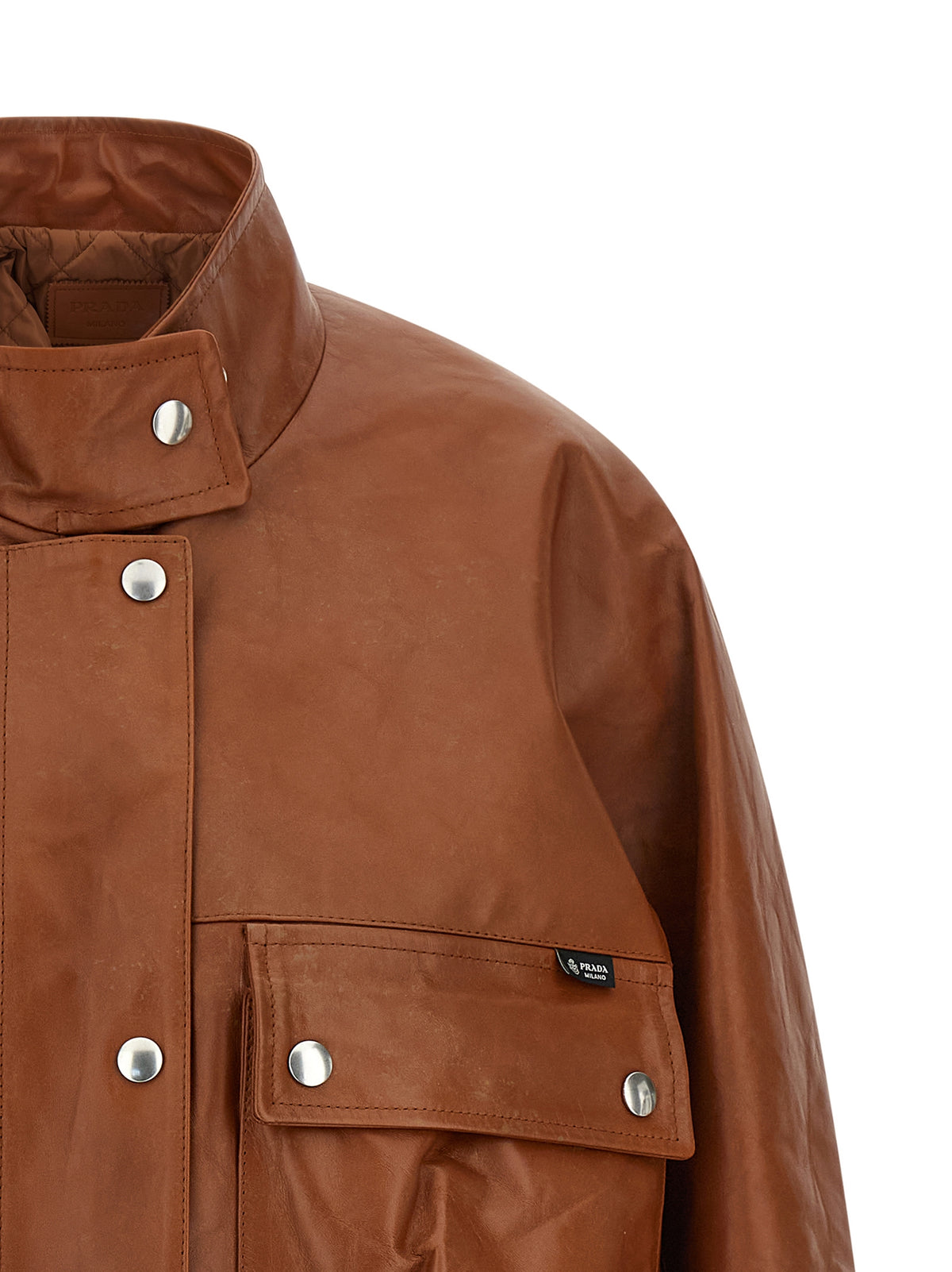 Prada Brown Calfskin Leather Women's Jacket