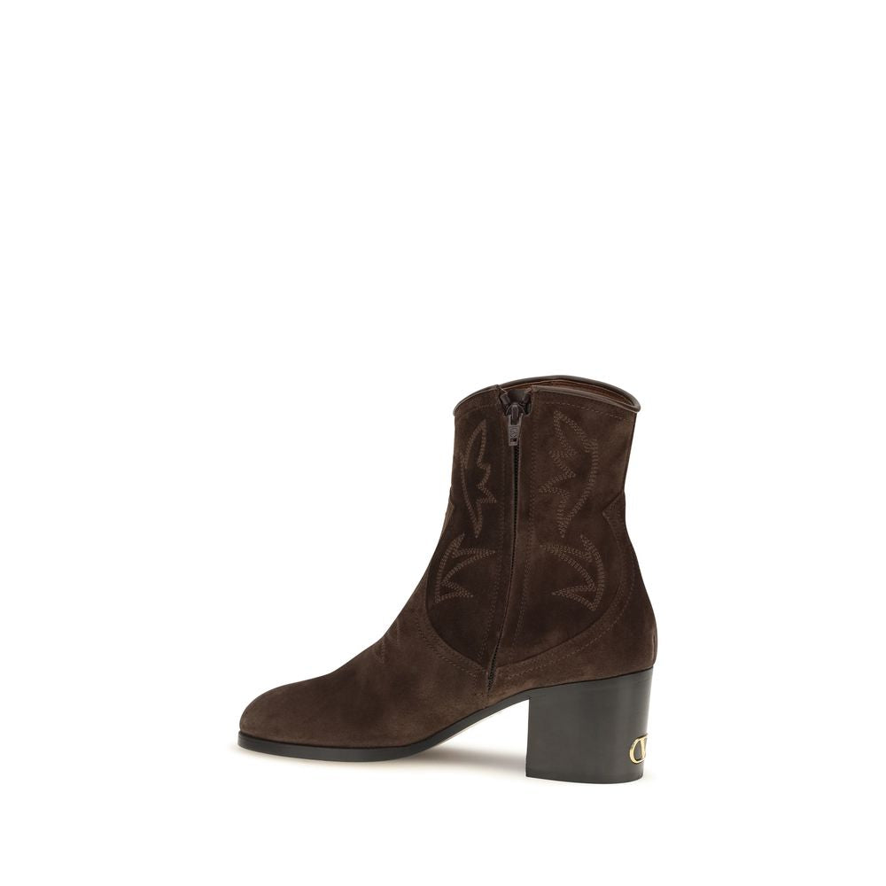 Valentino Garavani Brown Suede Leather Ankle Women's Boots