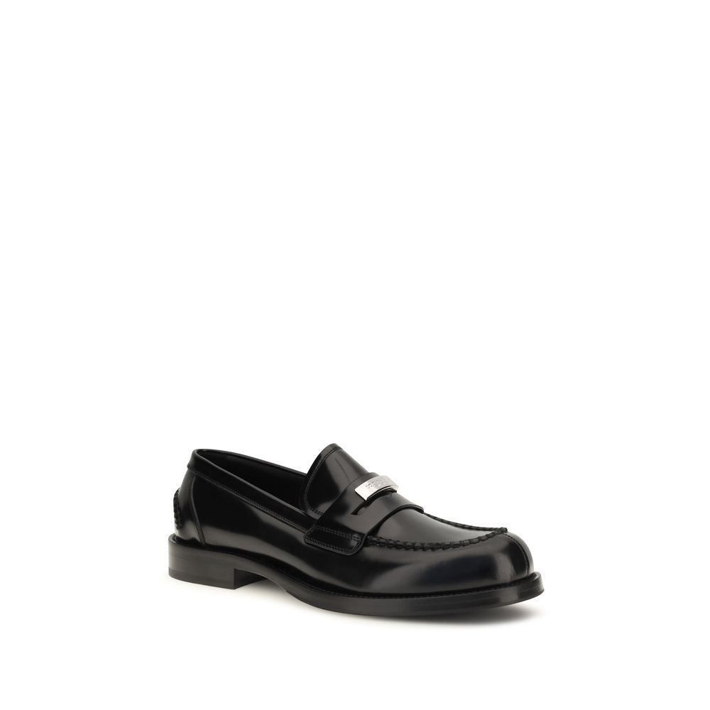 Dolce & Gabbana Black Calf Leather Bos Taurus Slip-On Men's Loafers