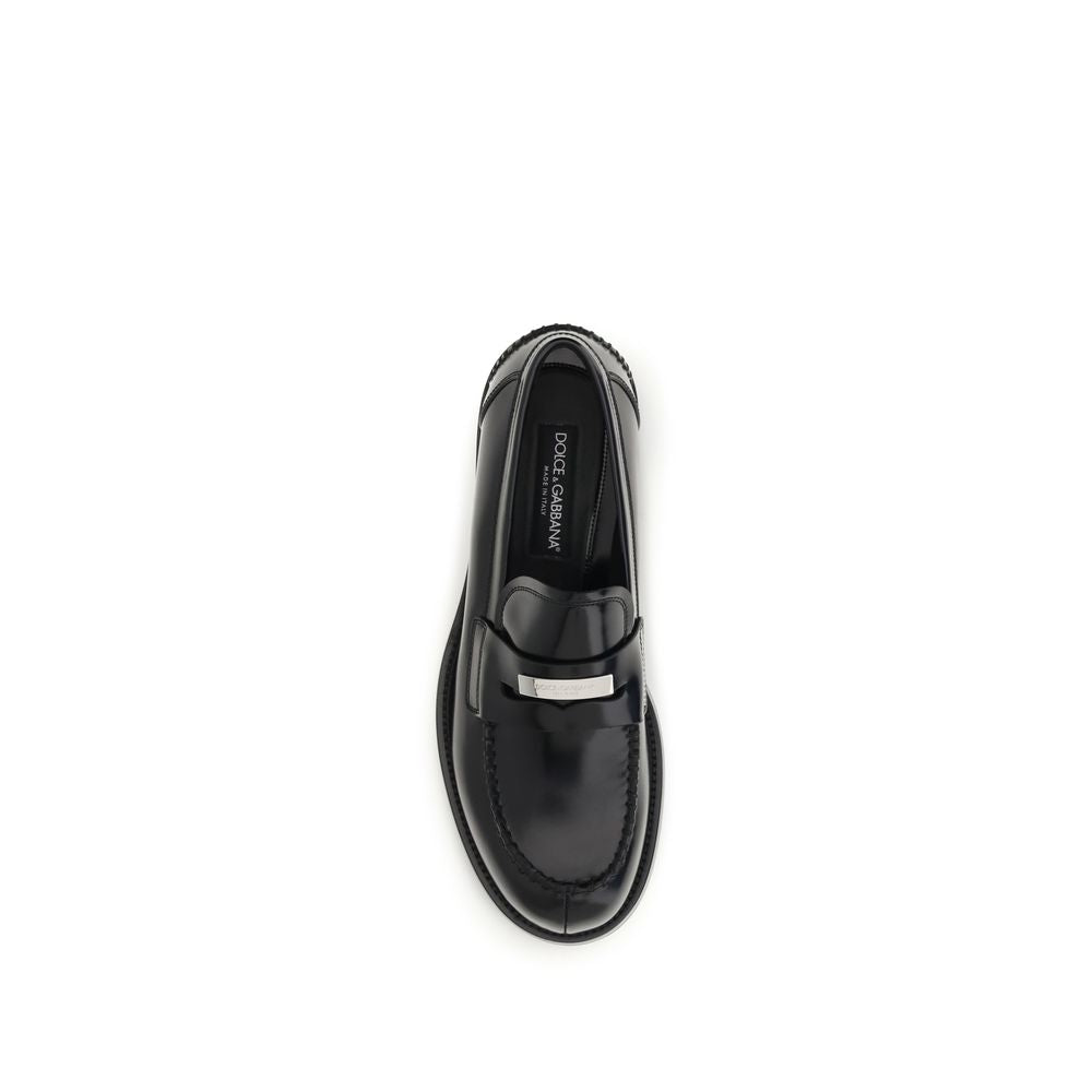 Dolce & Gabbana Black Calf Leather Bos Taurus Slip-On Men's Loafers