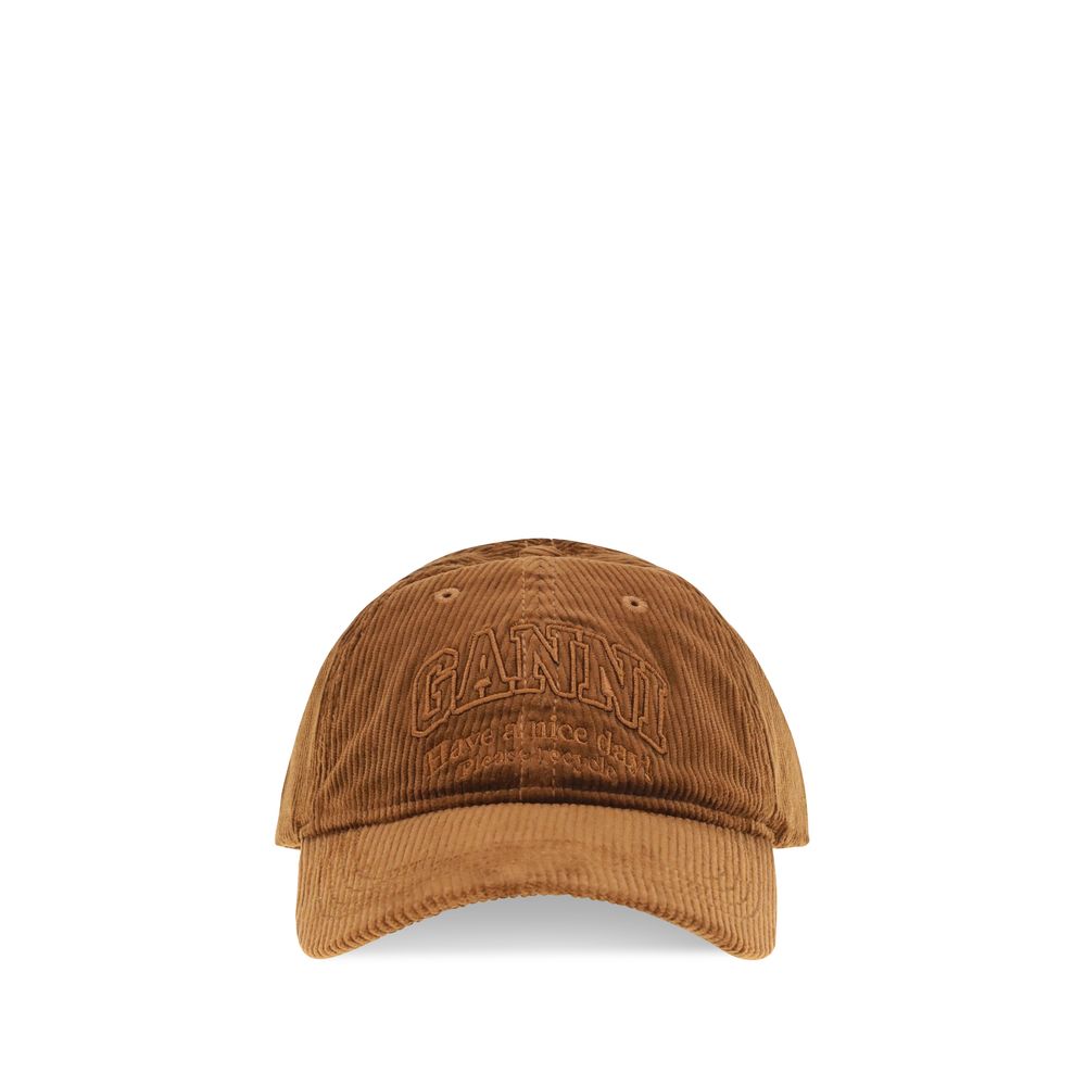 Ganni Brown Cotton Cap (Baseball Women's Hat)