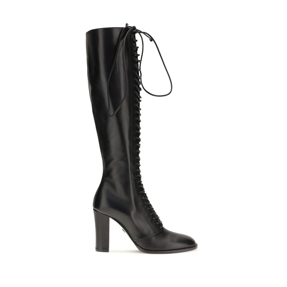 Dolce & Gabbana Black Calf Leather Bos Taurus Lace-Up Women's Boots