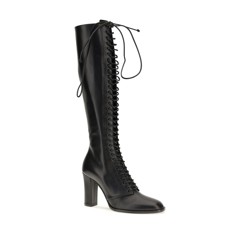 Dolce & Gabbana Black Calf Leather Bos Taurus Lace-Up Women's Boots