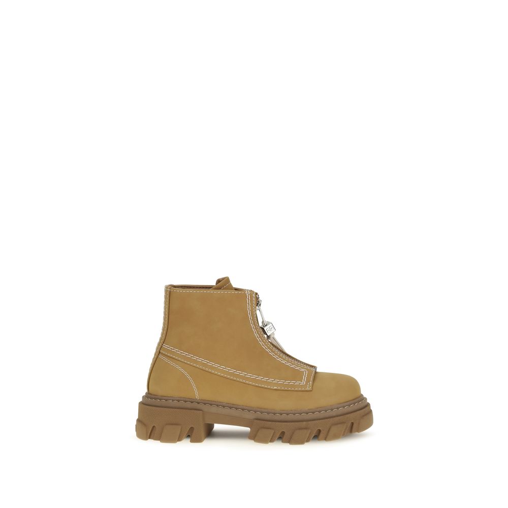 Ganni Beige Recycled Leather Lace-Up Women's Boots