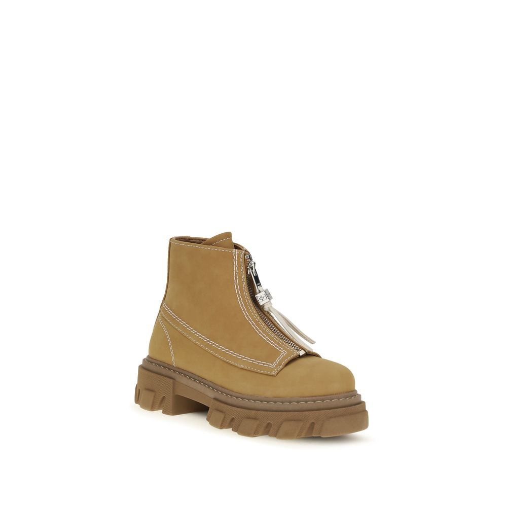 Ganni Beige Recycled Leather Lace-Up Women's Boots
