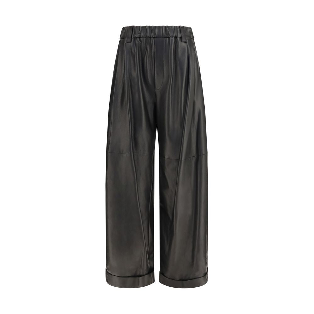 Brunello Cucinelli Black Leather Women's Pants