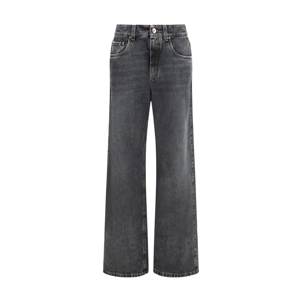 Brunello Cucinelli Gray Cotton Straight-Leg Women's Jeans