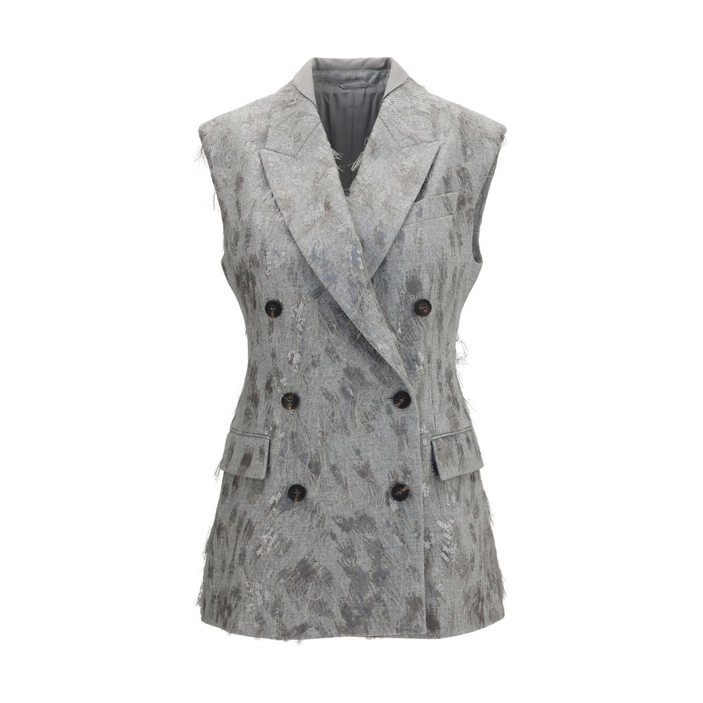 Brunello Cucinelli Gray Wool Oves Aries Sleeveless Women's Jacket
