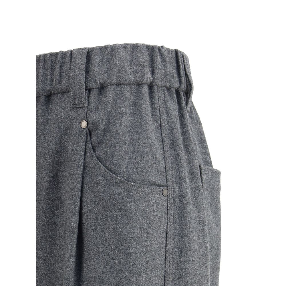 Brunello Cucinelli Gray Wool Casual Women's Pants