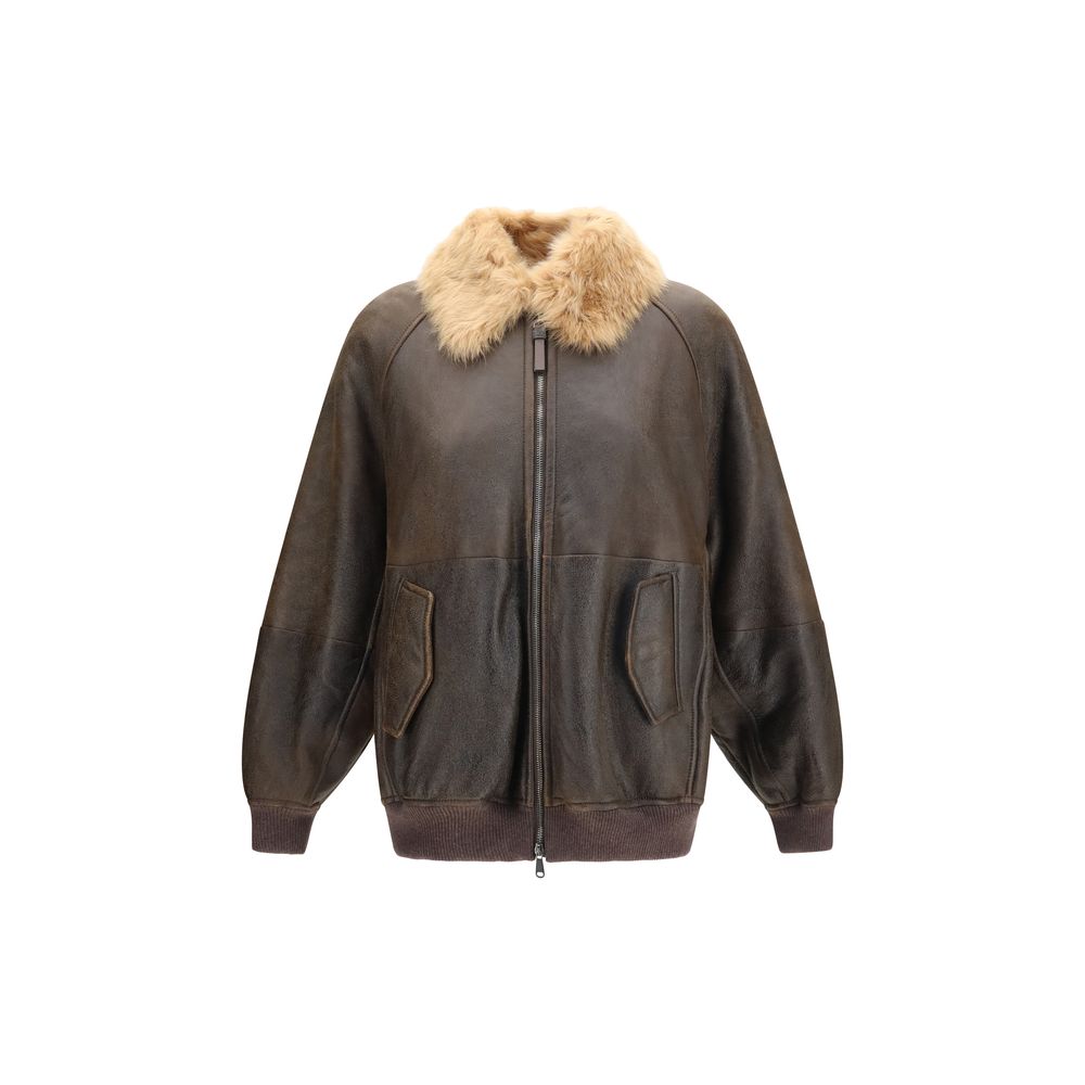 Brunello Cucinelli Brown Lambskin Women's Bomber