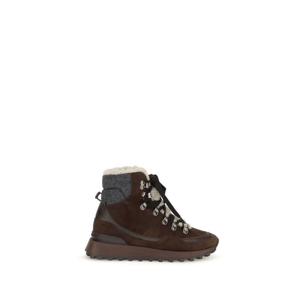 Brunello Cucinelli Brown Suede Leather Lace-Up Women's Boots