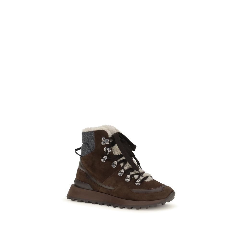 Brunello Cucinelli Brown Suede Leather Lace-Up Women's Boots