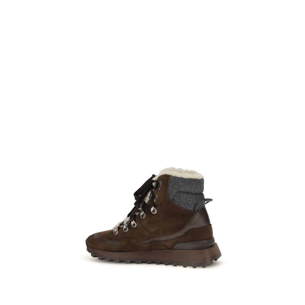 Brunello Cucinelli Brown Suede Leather Lace-Up Women's Boots