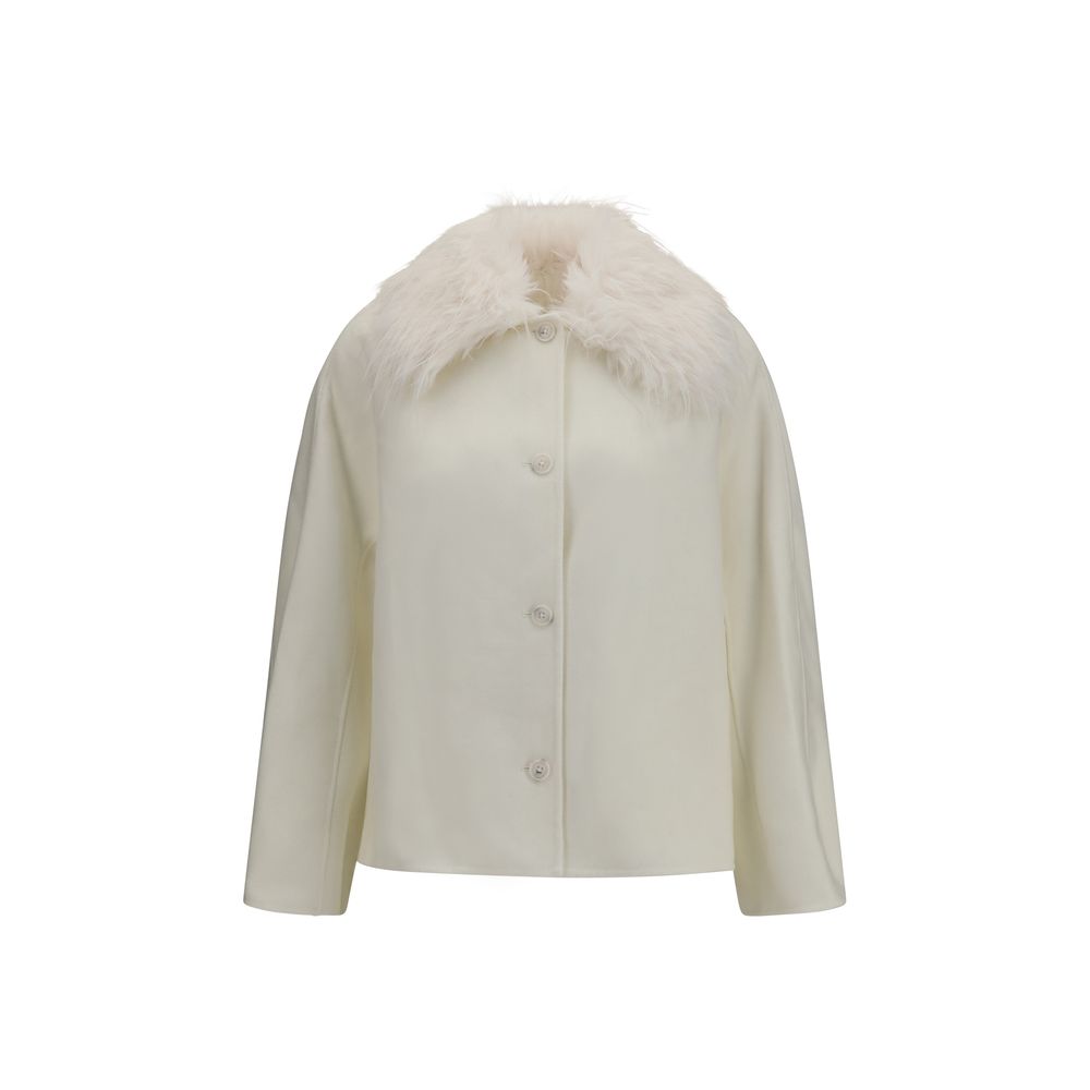 Loulou De Saison White Wool Oves Aries Full-Length Women's Jacket