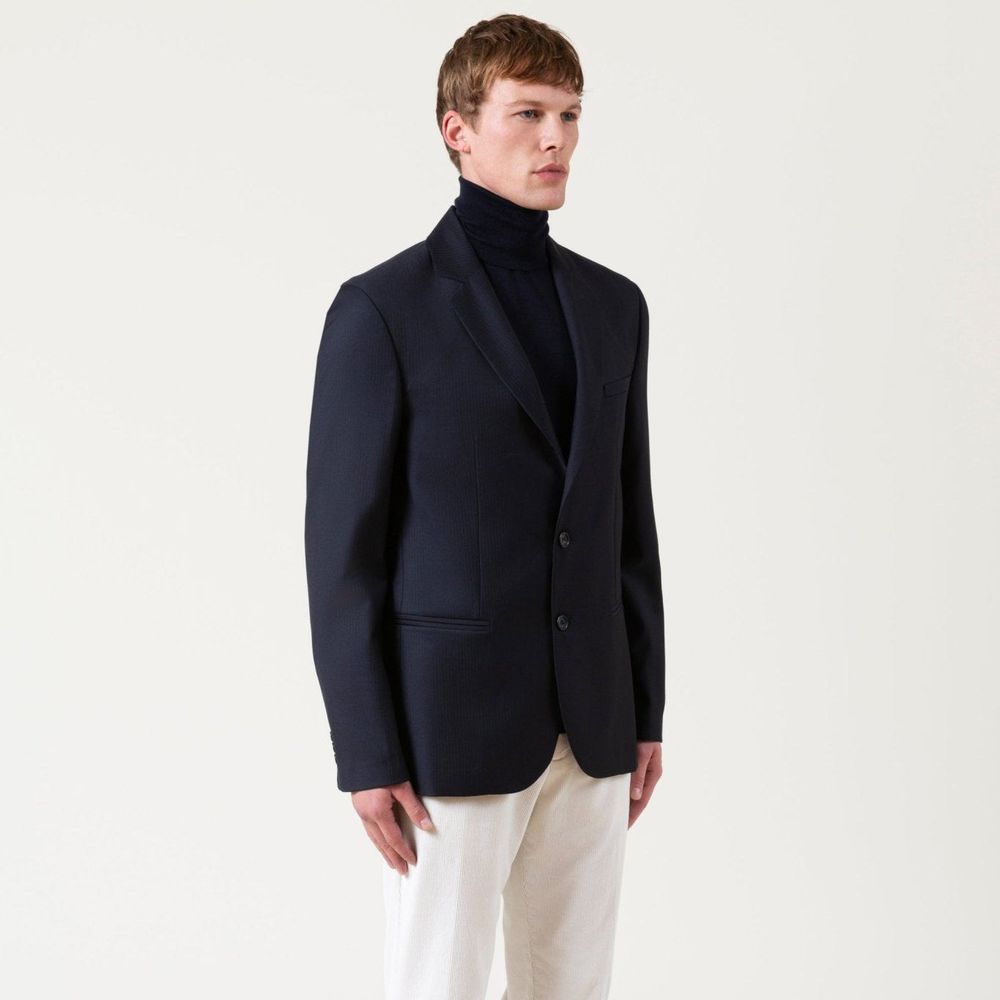 Autore Blue Wool Full-Length Men's Jacket