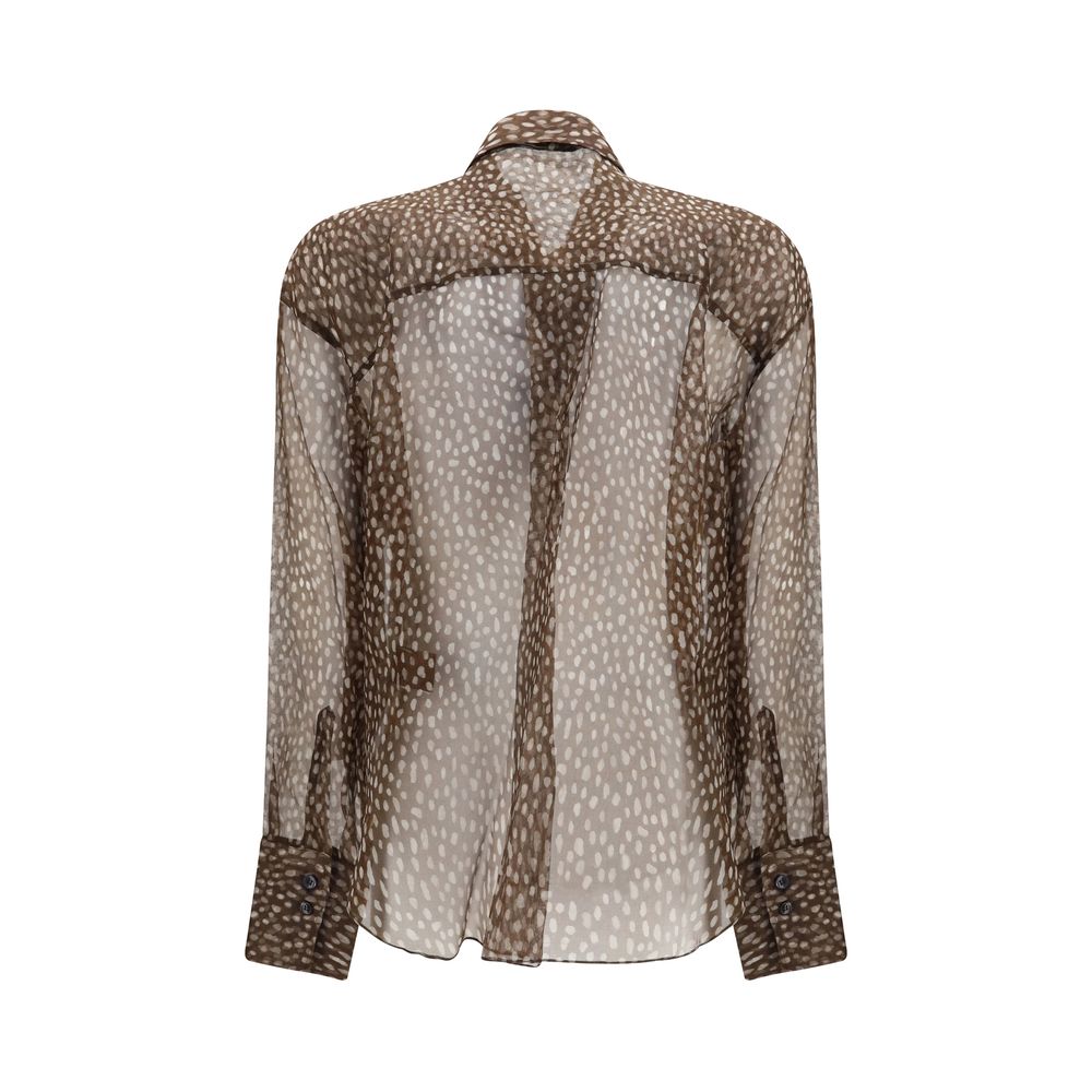 Brunello Cucinelli Brown Silk Pattern Women's Shirt
