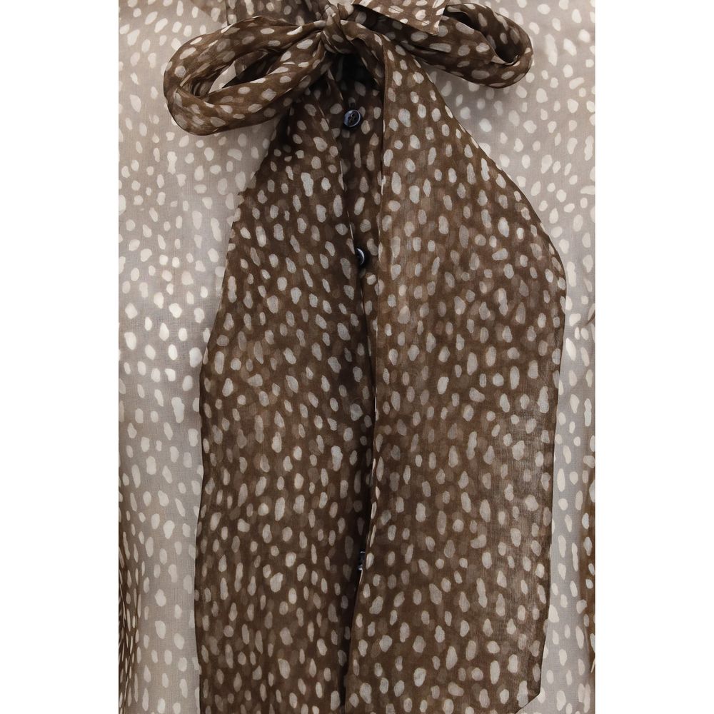 Brunello Cucinelli Brown Silk Pattern Women's Shirt