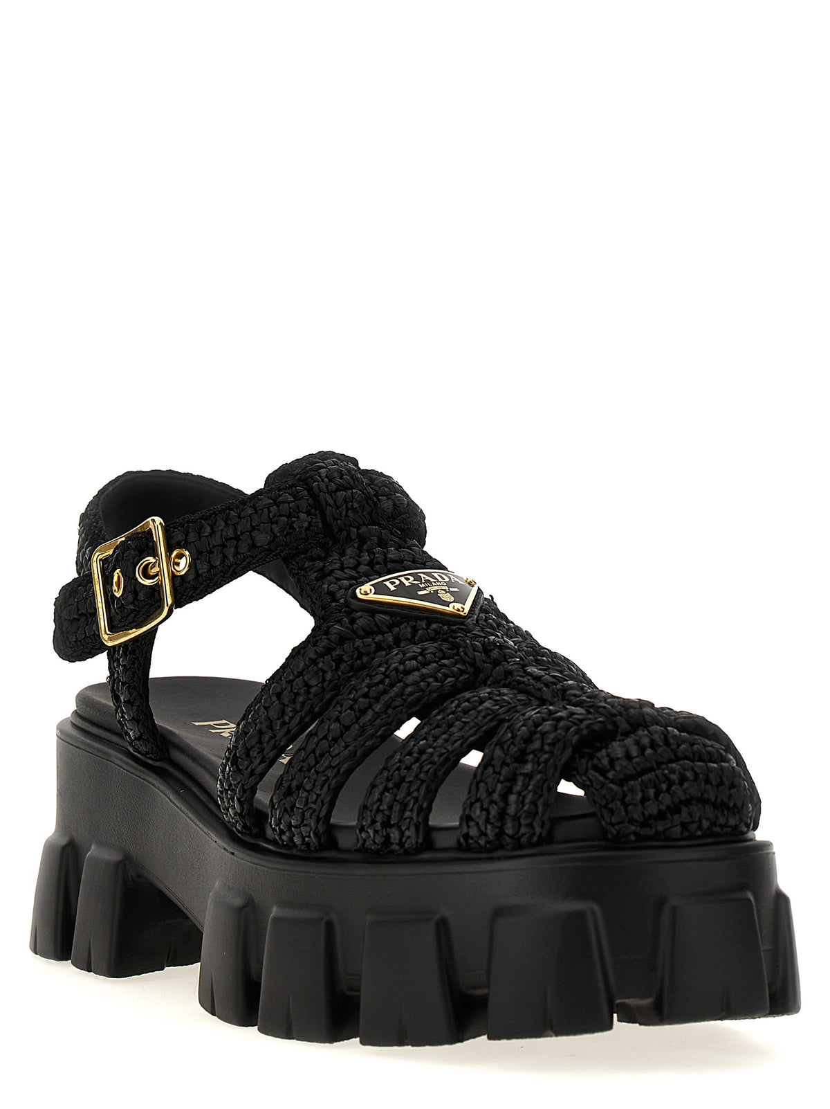 Prada Black Viscose Platform Women's Sandals