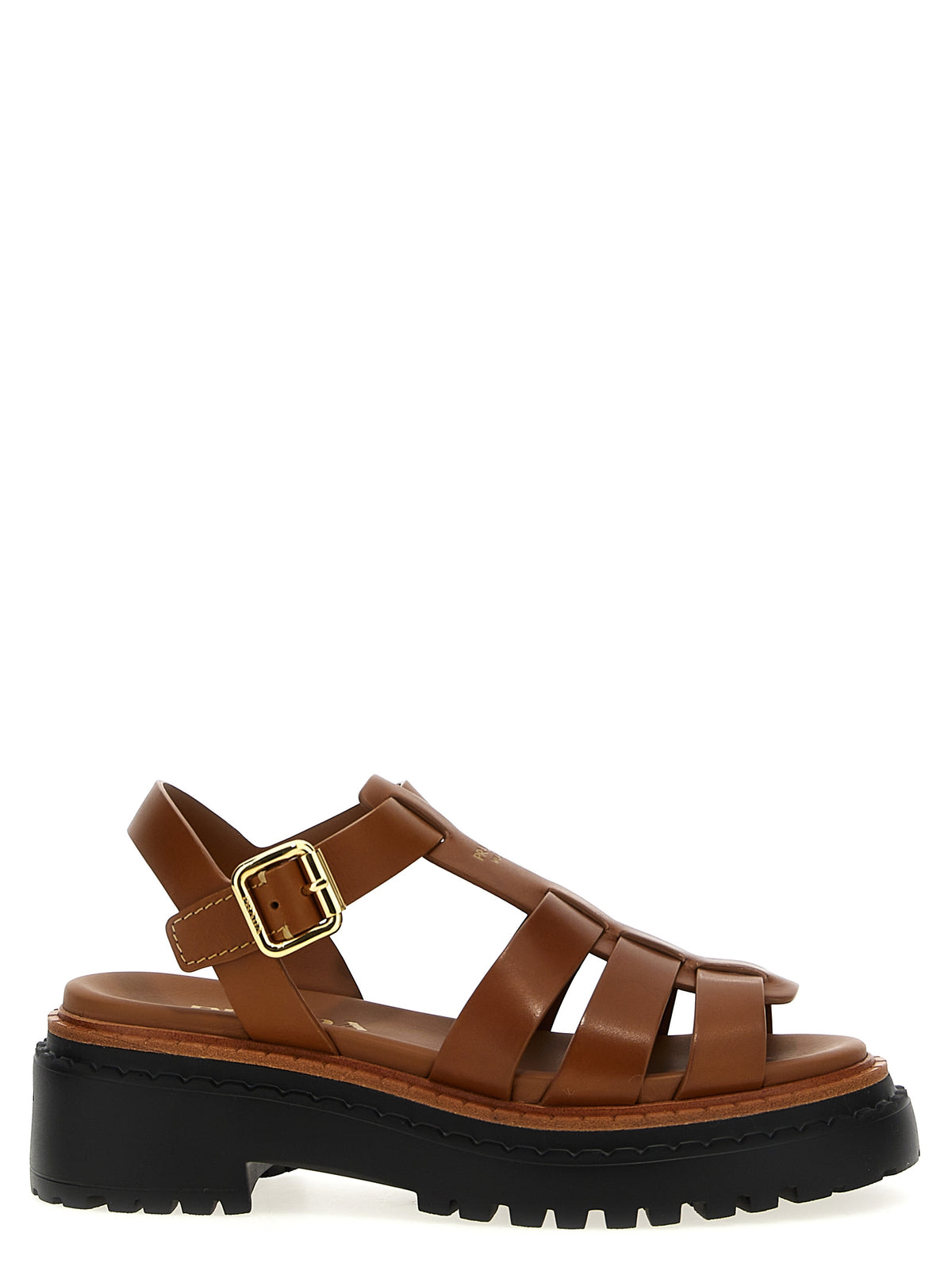 Prada Brown Calfskin Flat Women's Sandals