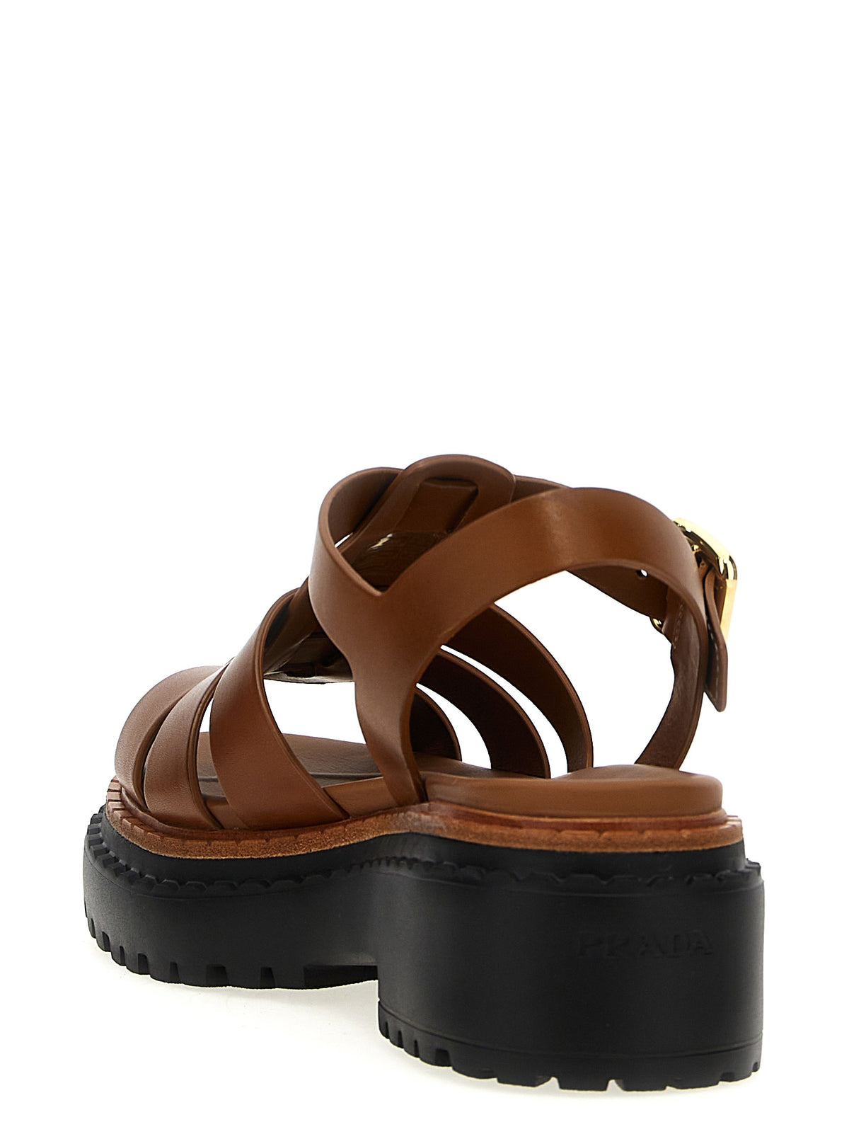 Prada Brown Calfskin Flat Women's Sandals