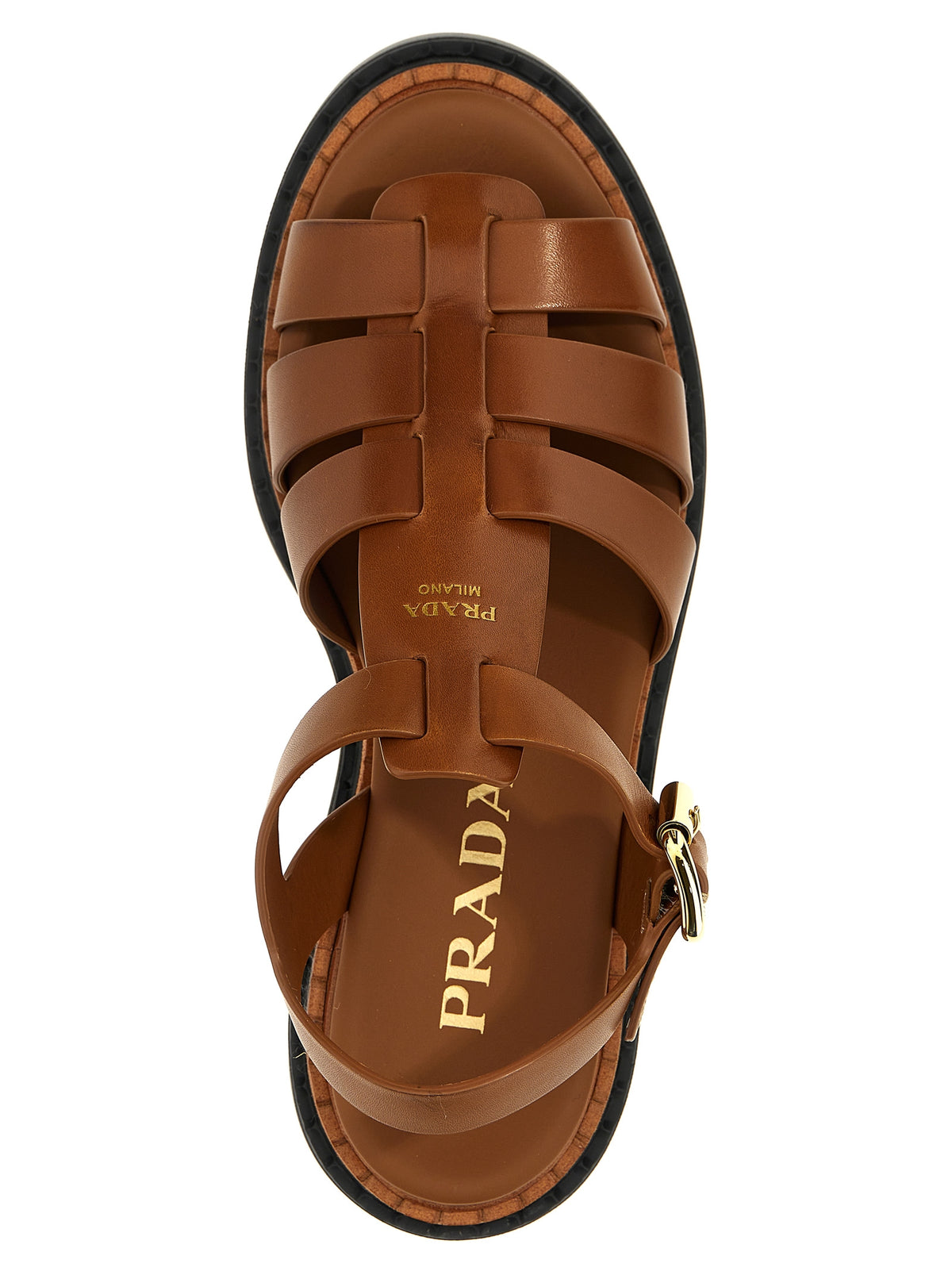 Prada Brown Calfskin Flat Women's Sandals
