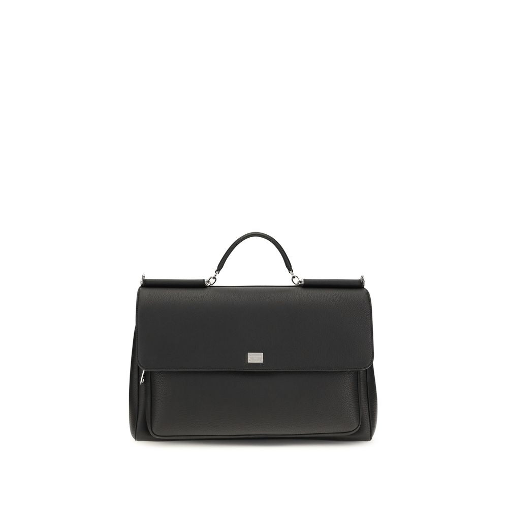 Dolce & Gabbana Black Calf Leather Bos Taurus Men's Handbag