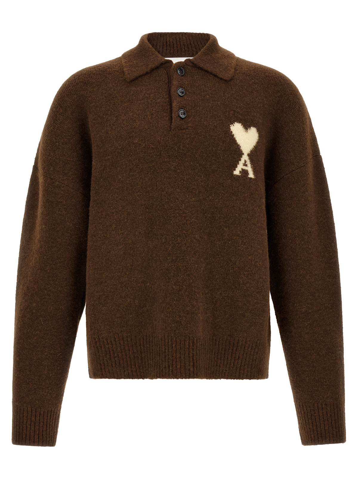 Ami Paris Brown Alpaca Leather Polo Men's Shirt