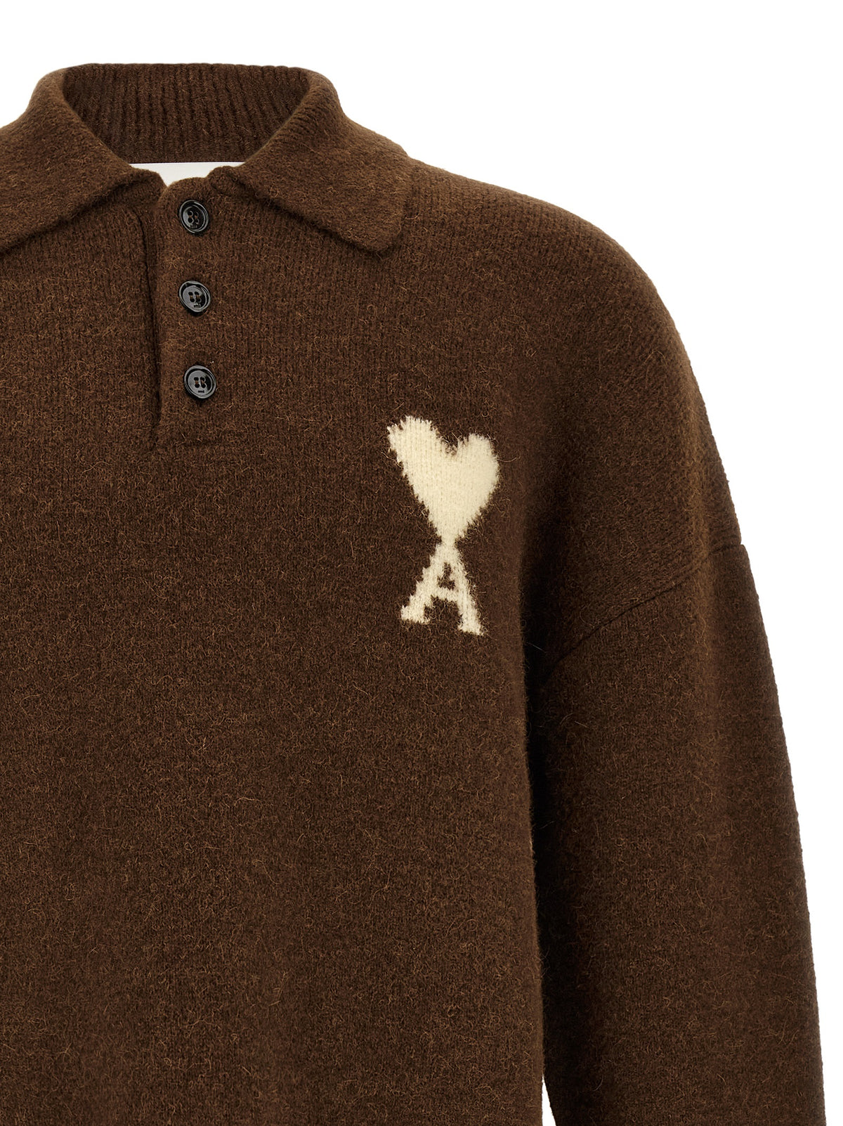 Ami Paris Brown Alpaca Leather Polo Men's Shirt