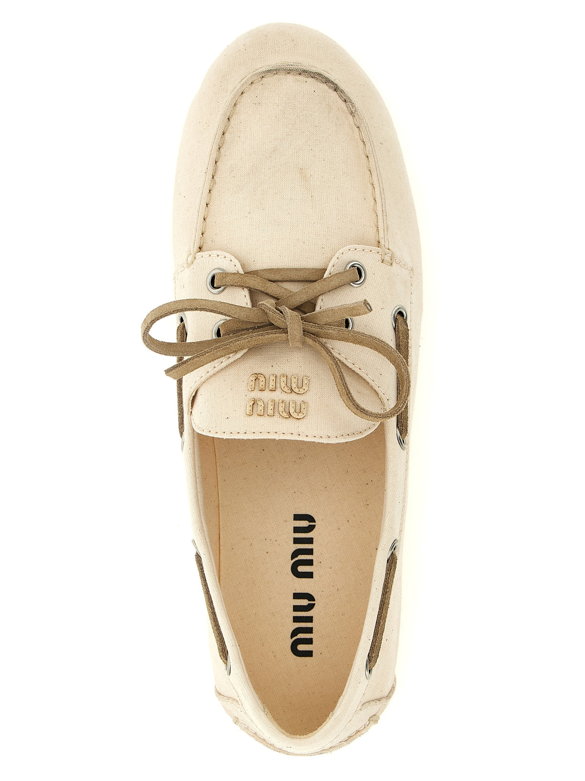 Miu Miu Beige Cotton Slip-On Women's Loafers