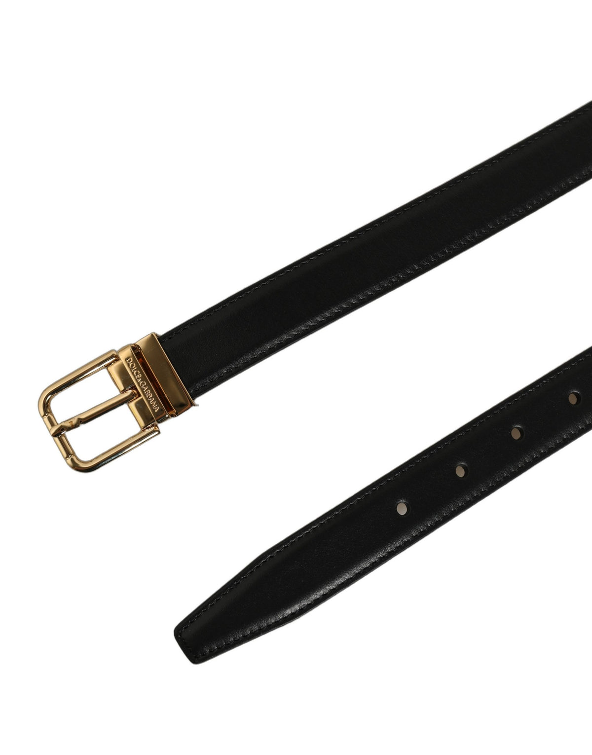 Dolce & Gabbana Black Classic Leather Gold Tone Buckle Women's Belt