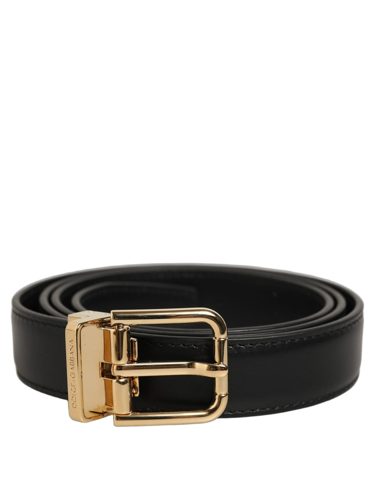 Dolce & Gabbana Black Classic Leather Gold Tone Buckle Women's Belt