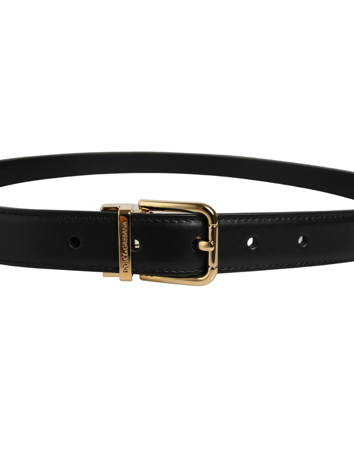 Dolce & Gabbana Black Classic Leather Gold Tone Buckle Women's Belt