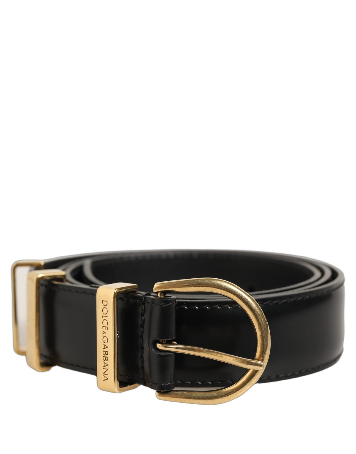 Dolce & Gabbana Black Classic Leather Gold Tone Buckle Women's Belt (Pre-Owned)