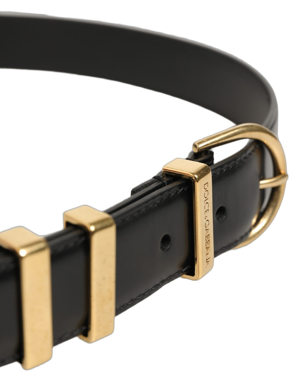Dolce & Gabbana Black Classic Leather Gold Tone Buckle Women's Belt (Pre-Owned)