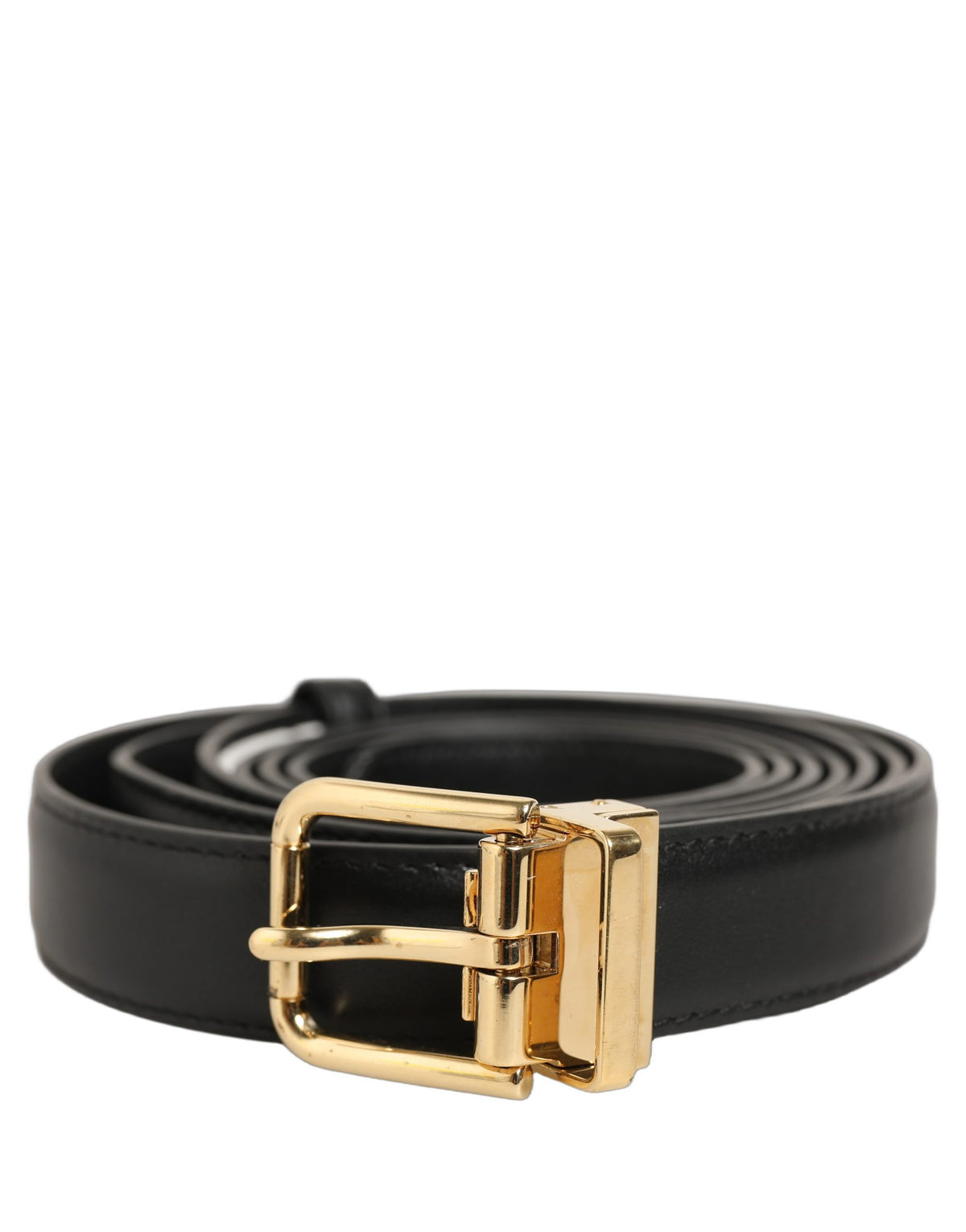 Dolce & Gabbana Black Leather Double Wrap Metal Buckle Women's Belt