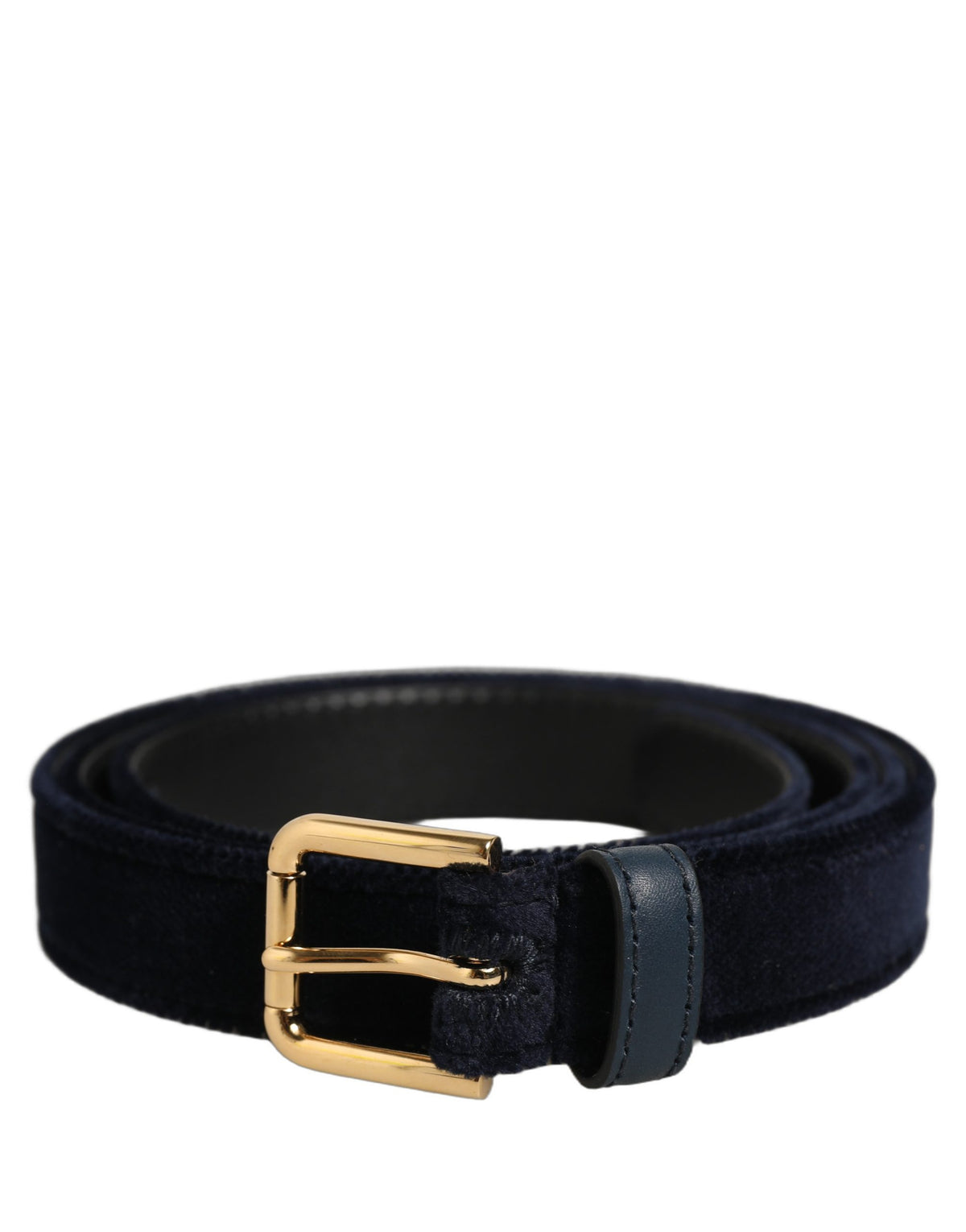 Dolce & Gabbana Dark Blue Velvet Gold Tone Metal Buckle Women's Belt