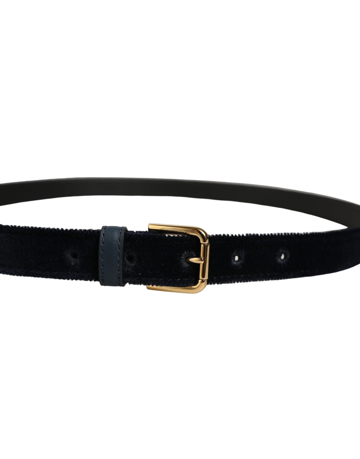 Dolce & Gabbana Dark Blue Velvet Gold Tone Metal Buckle Women's Belt