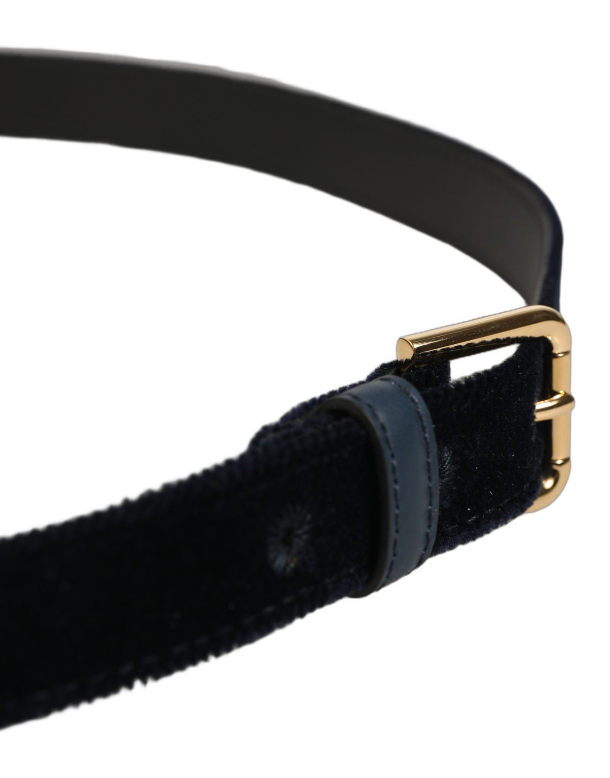 Dolce & Gabbana Dark Blue Velvet Gold Tone Metal Buckle Women's Belt