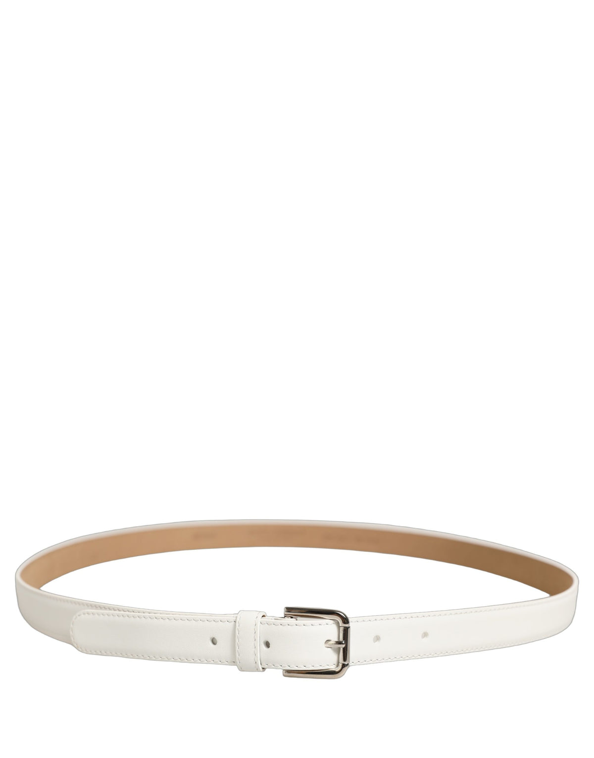 Dolce & Gabbana White Leather Silver Tone Metal Buckle Women's Belt