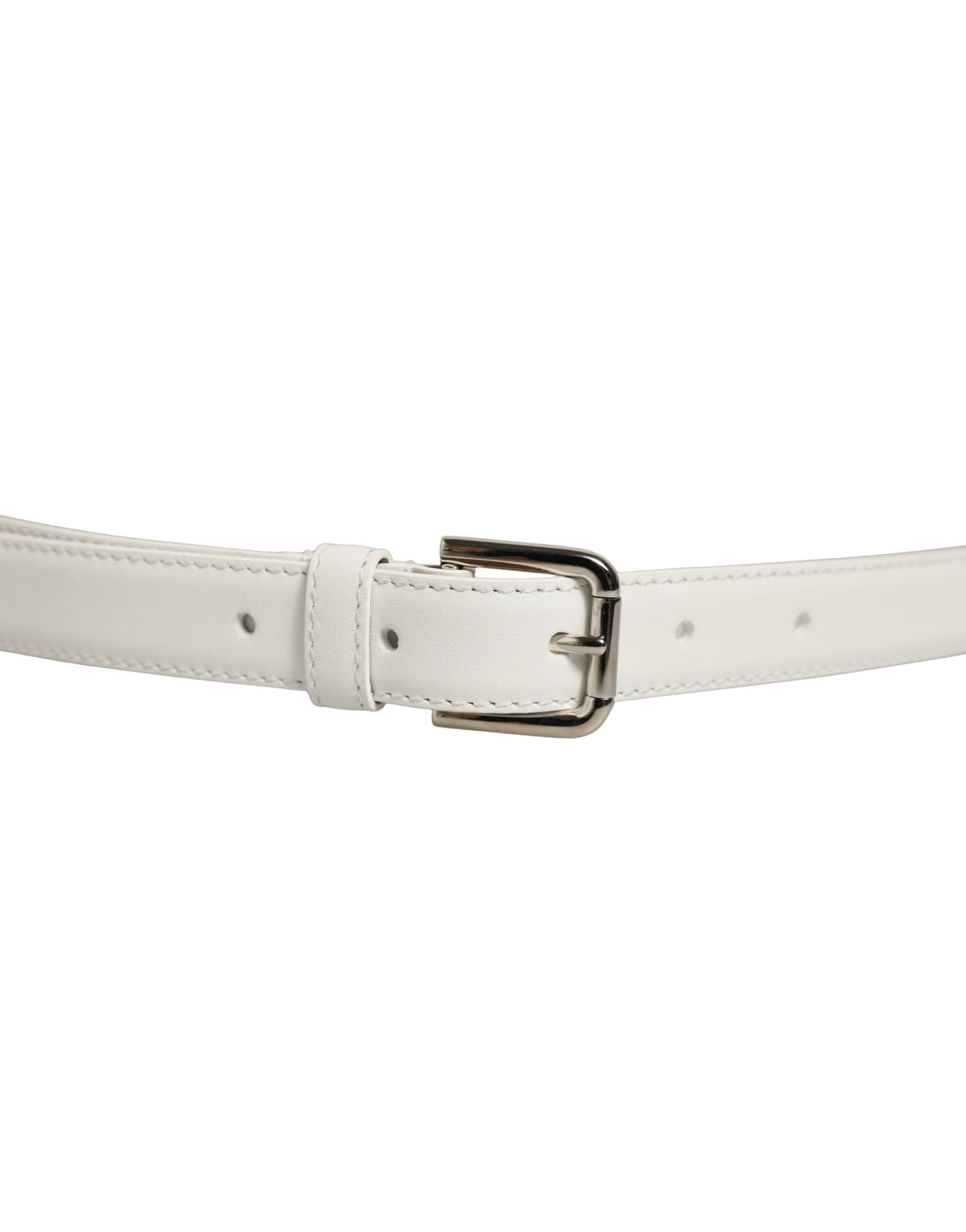 Dolce & Gabbana White Leather Silver Tone Metal Buckle Women's Belt