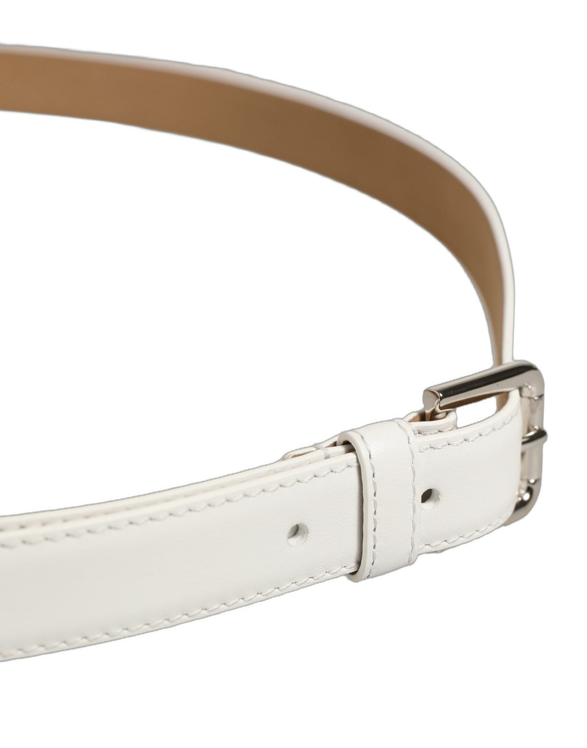 Dolce & Gabbana White Leather Silver Tone Metal Buckle Women's Belt