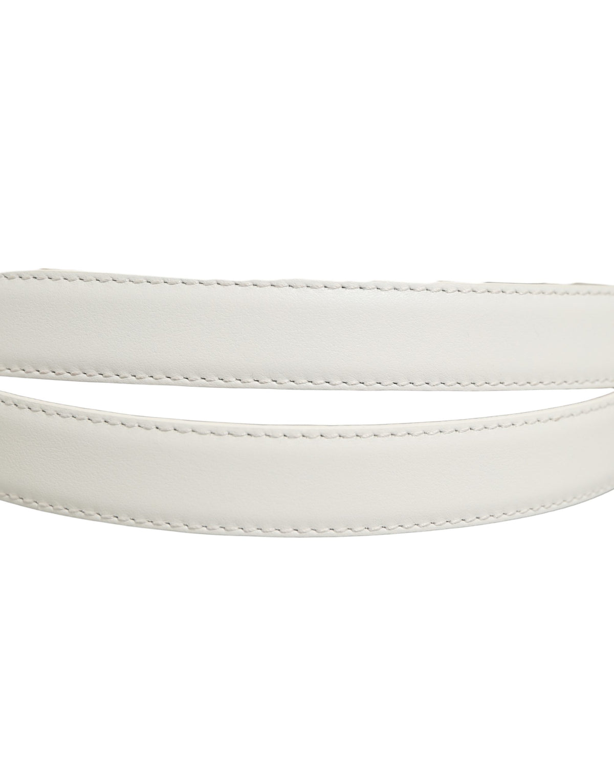 Dolce & Gabbana White Leather Silver Tone Metal Buckle Women's Belt