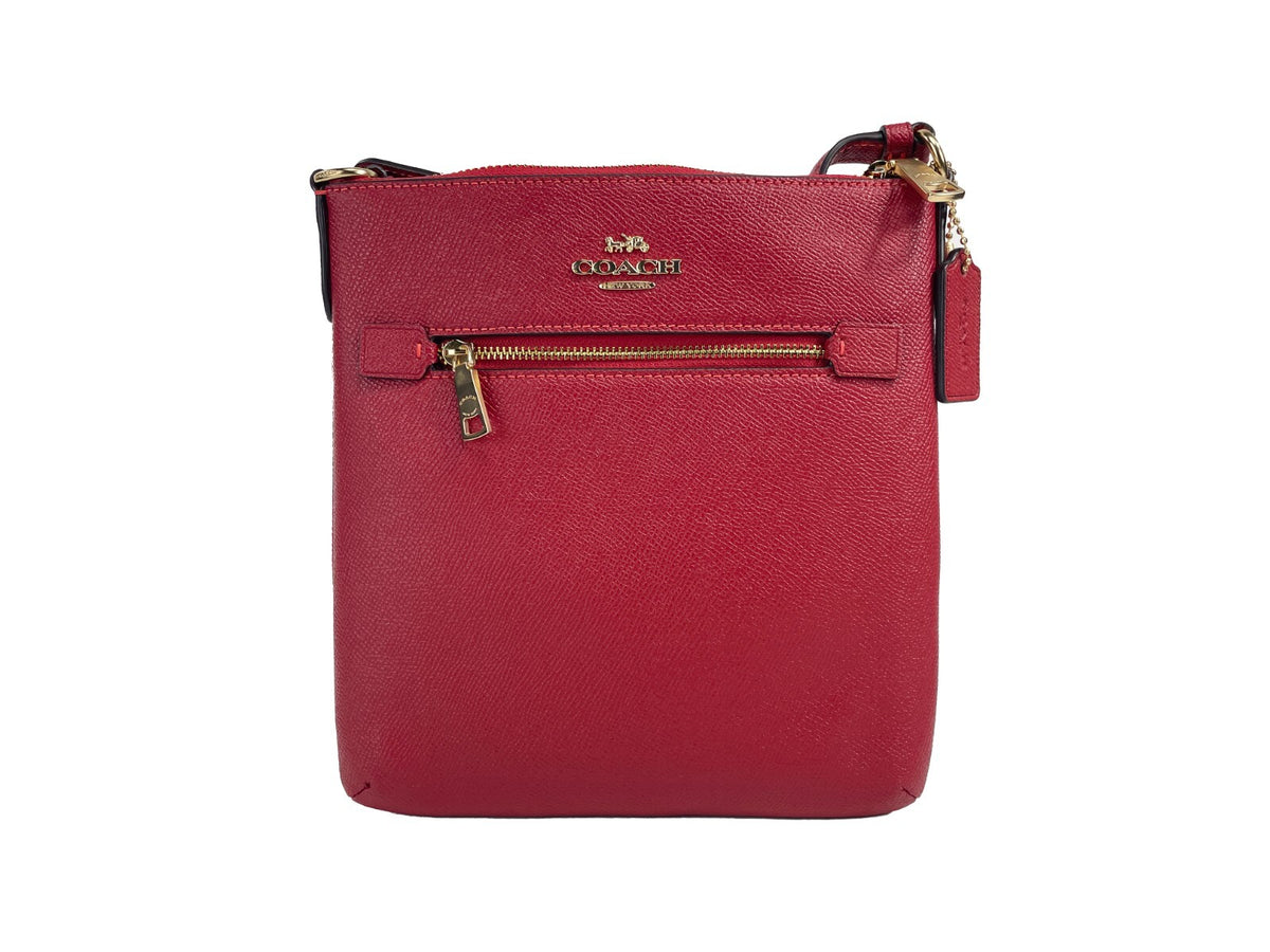 COACH Coach Women'S Mini Rowan Top Zip File Crossbody Bag In Crossgrain Leather Women's (Red)