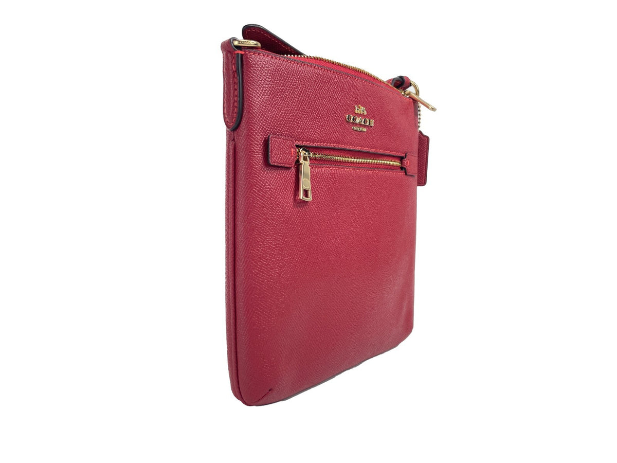 COACH Coach Women'S Mini Rowan Top Zip File Crossbody Bag In Crossgrain Leather Women's (Red)