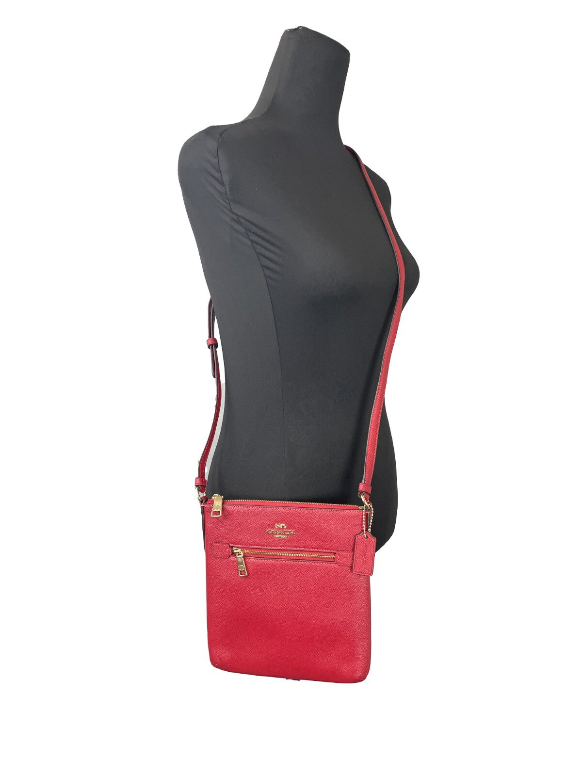 COACH Coach Women'S Mini Rowan Top Zip File Crossbody Bag In Crossgrain Leather Women's (Red)