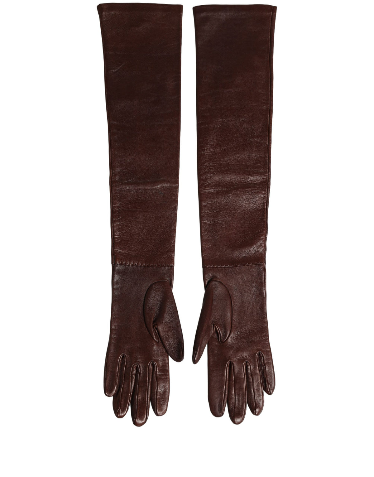 Dolce & Gabbana Brown Genuine Leather Long Elbow Length Women's Gloves
