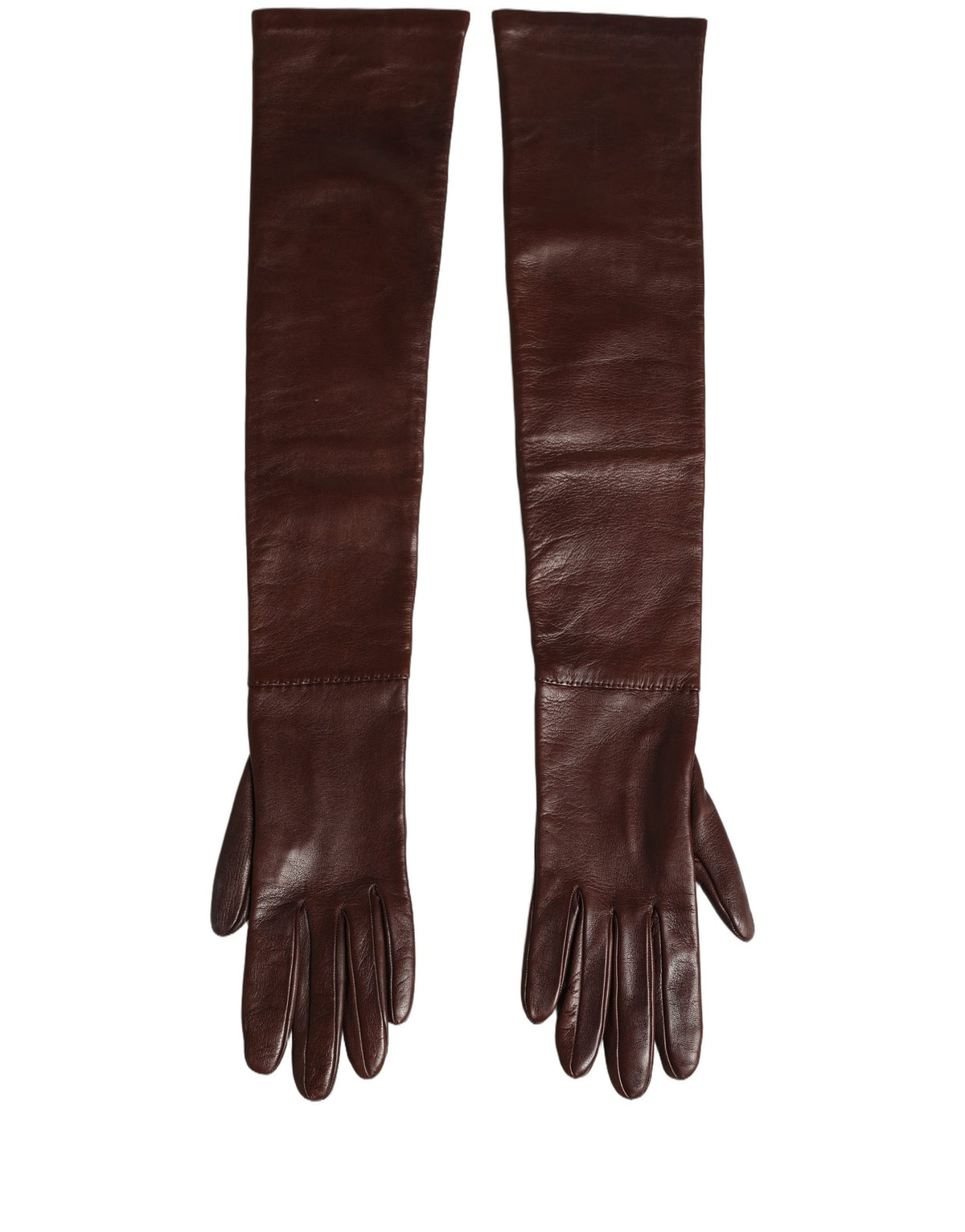 Dolce & Gabbana Brown Genuine Leather Long Elbow Length Women's Gloves